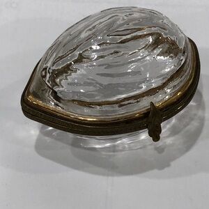Antique Rare Fine French Crystal Walnut Nut  Jewelry Trinket Box Clear Europe